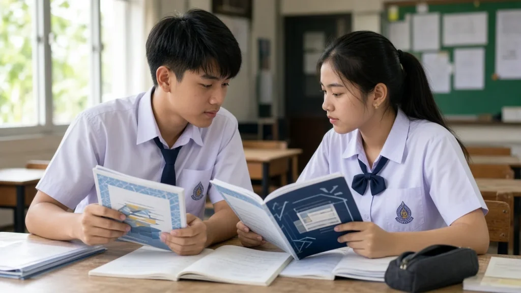 นักเรียนเปรียบเทียบข้อสอบ A-Level ภาษาอังกฤษ กับ TGAT1