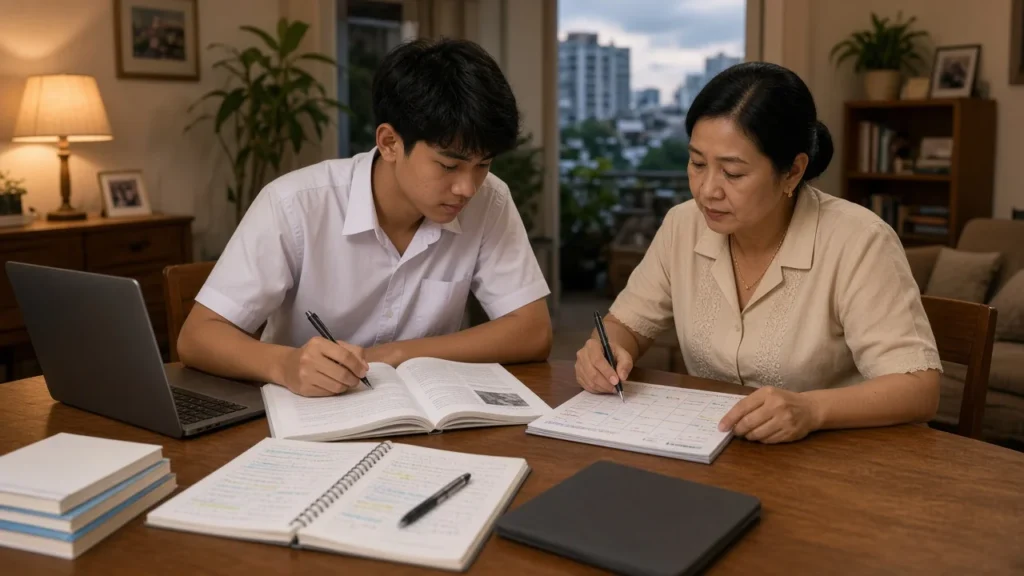 นักเรียน ม.ปลายวางแผนติวภาษาอังกฤษสอบเข้ามหาวิทยาลัยกับผู้ปกครอง